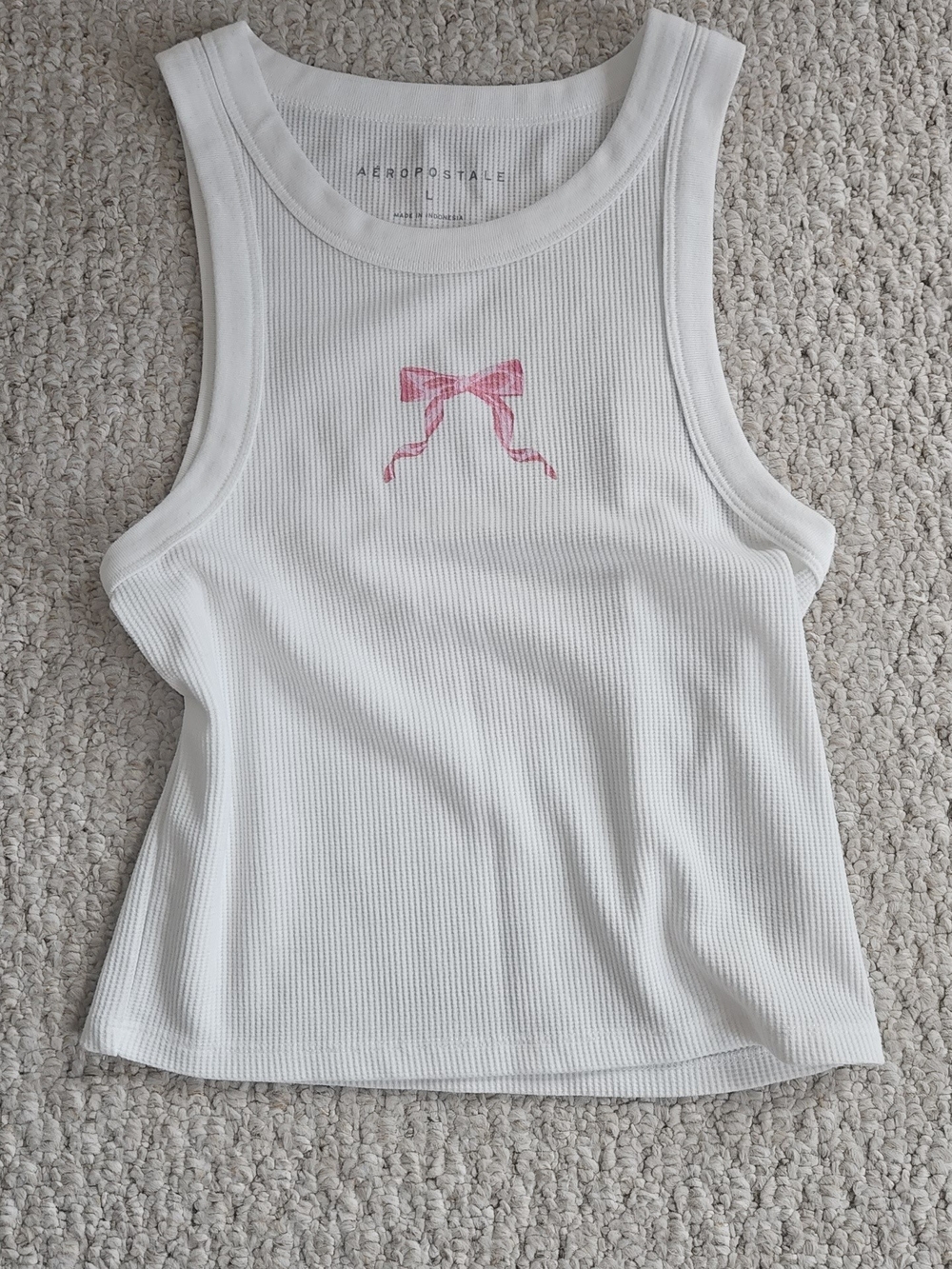 Aeropostale White Ribbed Tank with Pink Bow Graphic - Picture 2 of 3